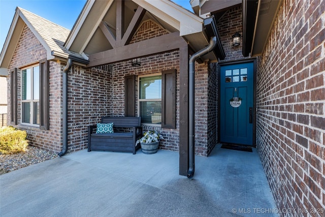 view of exterior entry featuring a patio