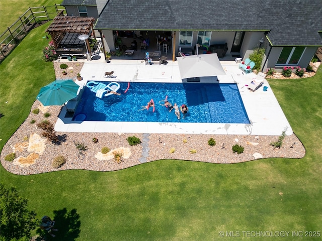 view of pool featuring a gazebo, a patio area, and a lawn