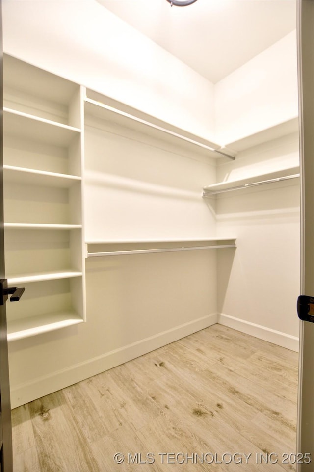 walk in closet with hardwood / wood-style flooring