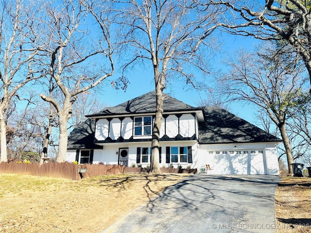 tudor home with a garage