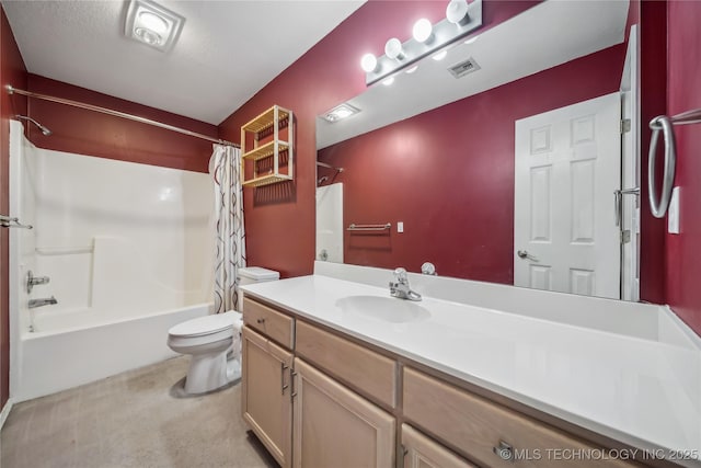 full bathroom with vanity, toilet, and shower / bath combo