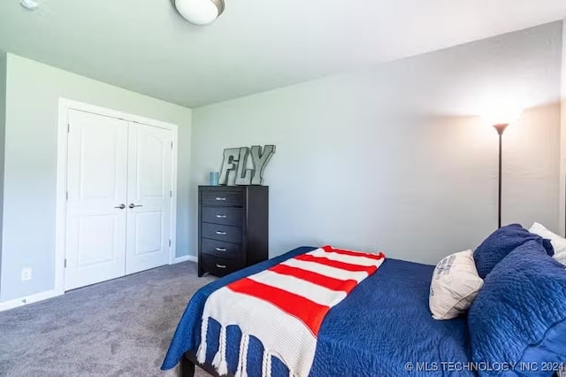 carpeted bedroom featuring a closet