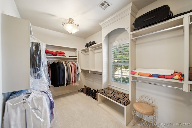 spacious closet with carpet floors and visible vents