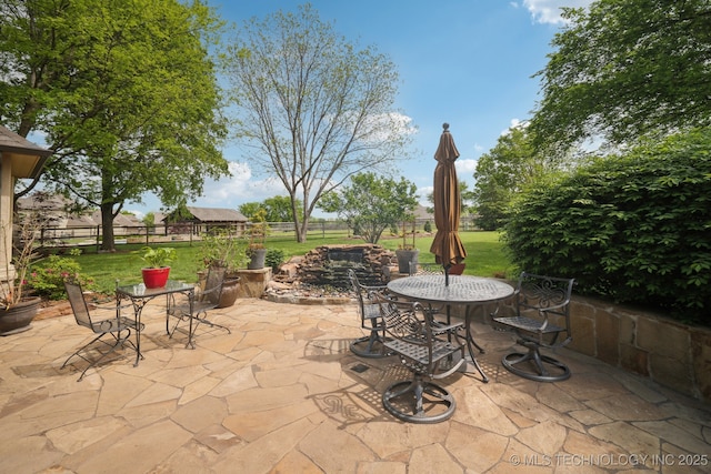 view of patio / terrace featuring outdoor dining space and a fenced backyard