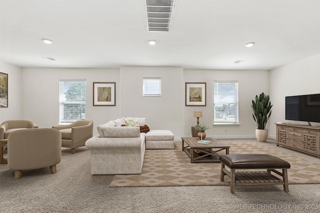 carpeted living room with a wealth of natural light