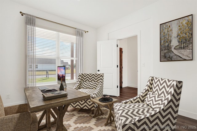 living area featuring dark wood-type flooring