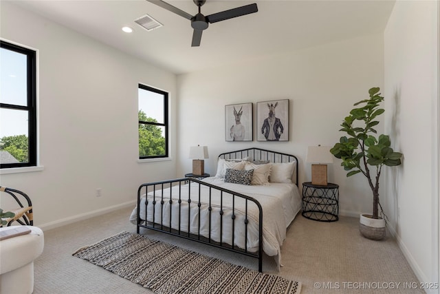 bedroom with carpet flooring and ceiling fan