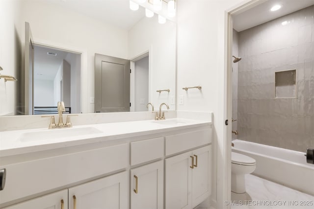 2509 E 134th Cir, Bixby, OK 74008 - bathroom with double vanity, washtub / shower combination, and marble finish floors