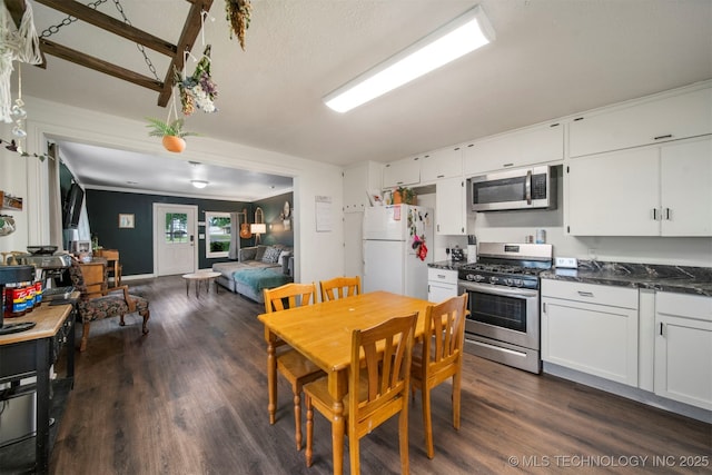 kitchen with white cabinetry, dark wood-type flooring, and stainless steel appliances