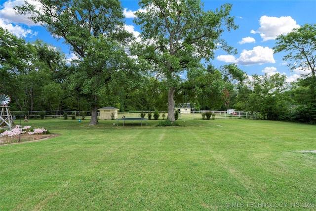 view of yard with a trampoline