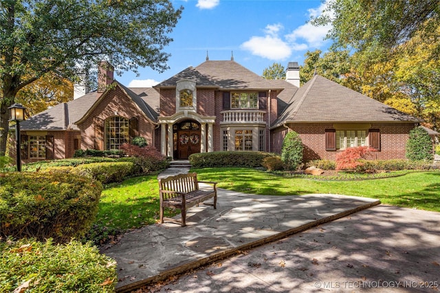 tudor house featuring a front lawn