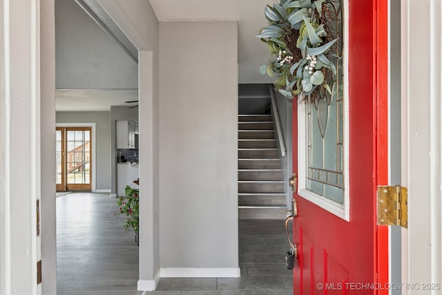 foyer entrance with dark wood-type flooring