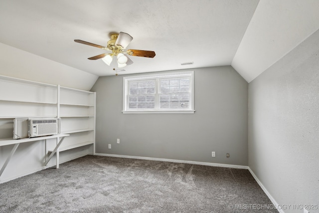 201 Sandy Cir, Tahlequah, OK 74464 - additional living space with lofted ceiling, carpet, a ceiling fan, cooling unit, and baseboards