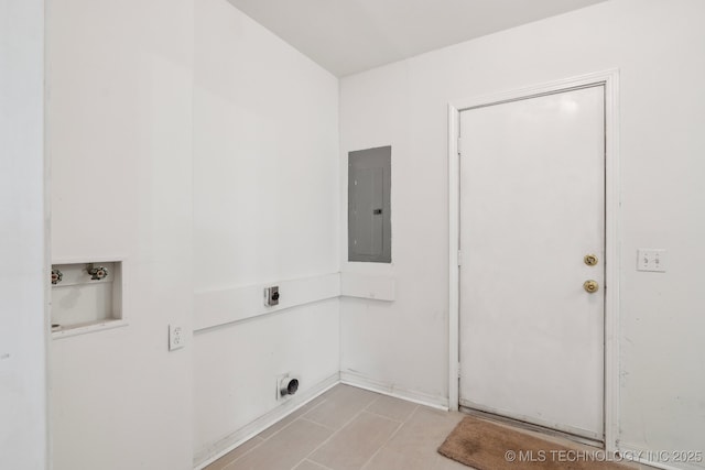 laundry room featuring hookup for an electric dryer, electric panel, and hookup for a washing machine