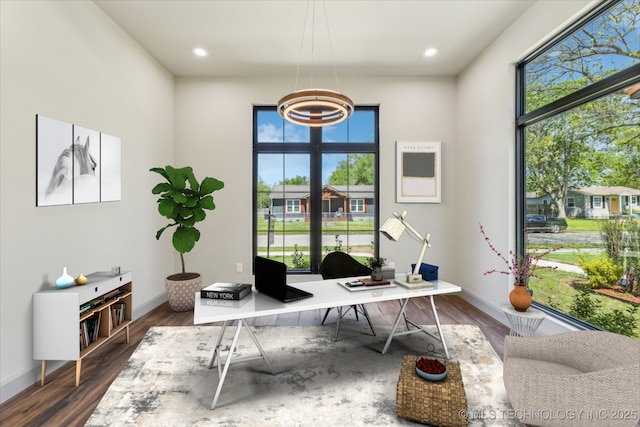 425 W Ft Worth St, Broken Arrow, OK 74012 - office area with dark wood-type flooring, baseboards, and an inviting chandelier