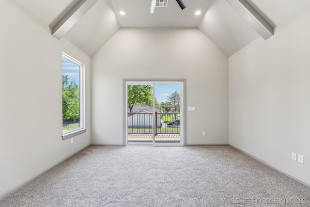 425 W Ft Worth St, Broken Arrow, OK 74012 - spare room with baseboards, lofted ceiling, visible vents, and carpet