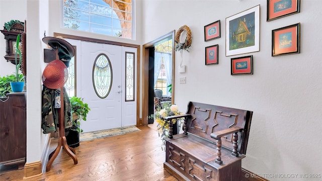 foyer with light wood-type flooring