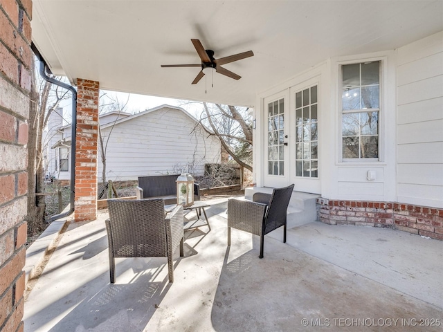 view of patio / terrace featuring ceiling fan and an outdoor hangout area