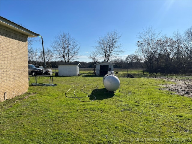 view of yard featuring a shed