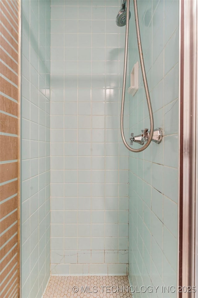 bathroom featuring a tile shower