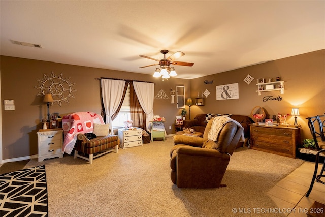 bedroom featuring carpet and ceiling fan