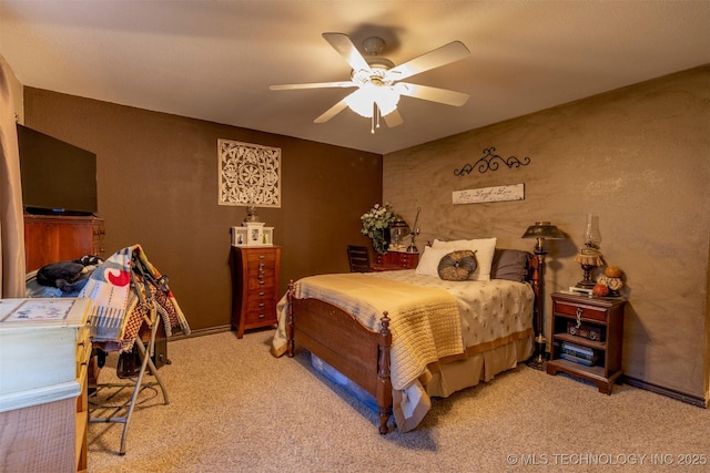 bedroom featuring carpet and ceiling fan