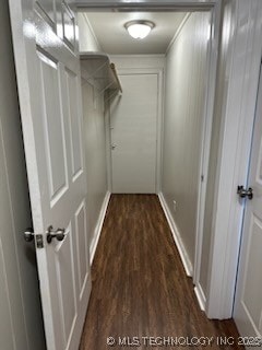 walk in closet featuring dark wood-type flooring