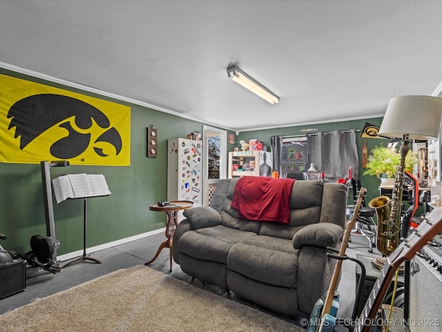 living room featuring ornamental molding