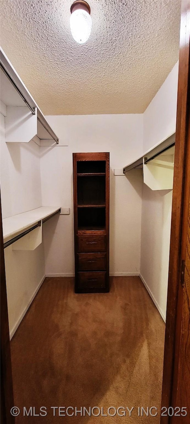 spacious closet featuring dark carpet