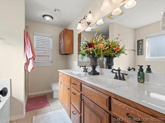 bathroom with tile patterned flooring, vanity, and toilet