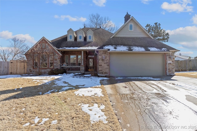 view of front of property with a porch and a garage