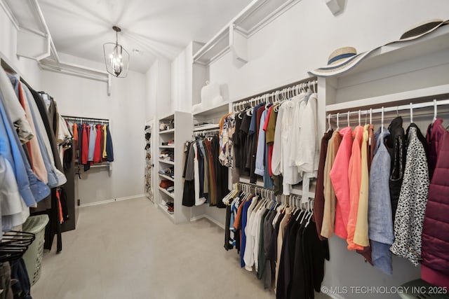 walk in closet with light colored carpet