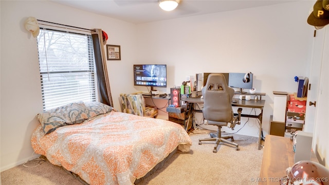 bedroom with carpet floors and ceiling fan