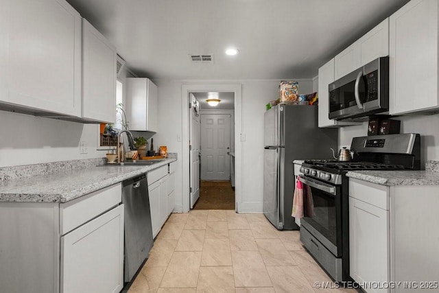 kitchen with white cabinets, stainless steel appliances, and sink