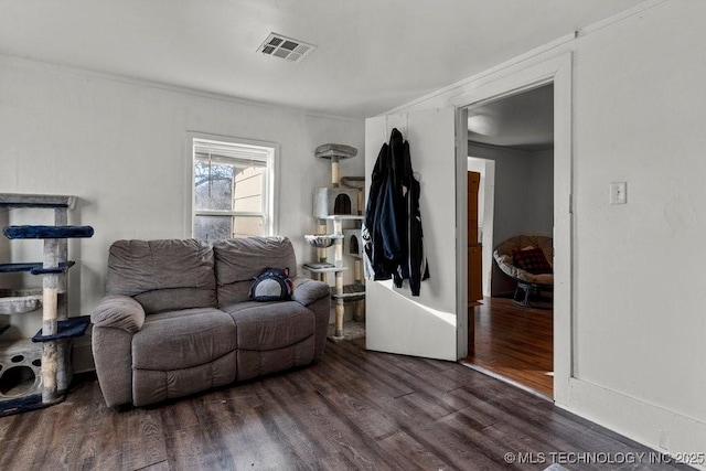 living room featuring dark hardwood / wood-style floors