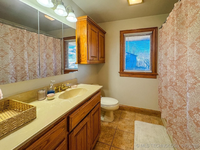 bathroom with tile patterned floors, toilet, and vanity