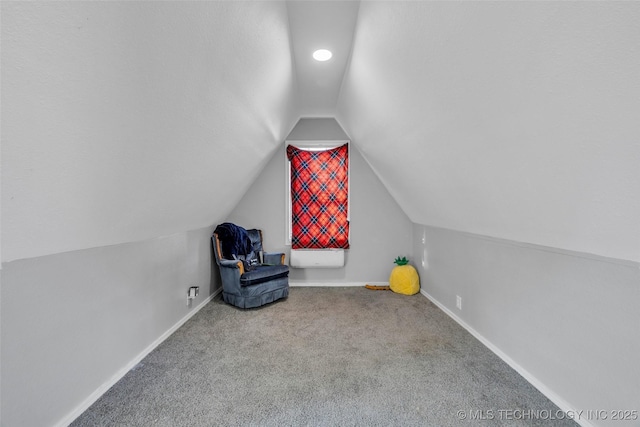 interior space featuring carpet and vaulted ceiling