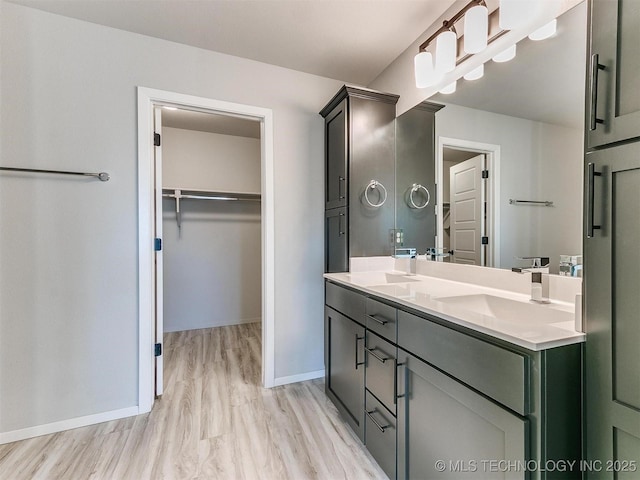 bathroom with vanity and wood-type flooring