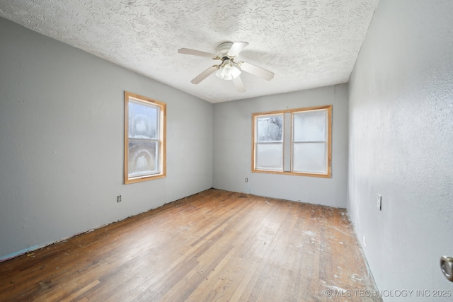 empty room featuring plenty of natural light, wood-type flooring, and a textured ceiling