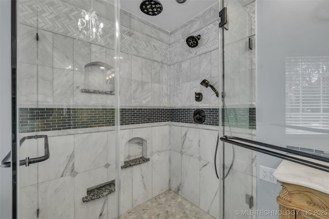 bathroom featuring a stall shower