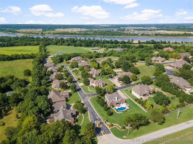 aerial view featuring a water view