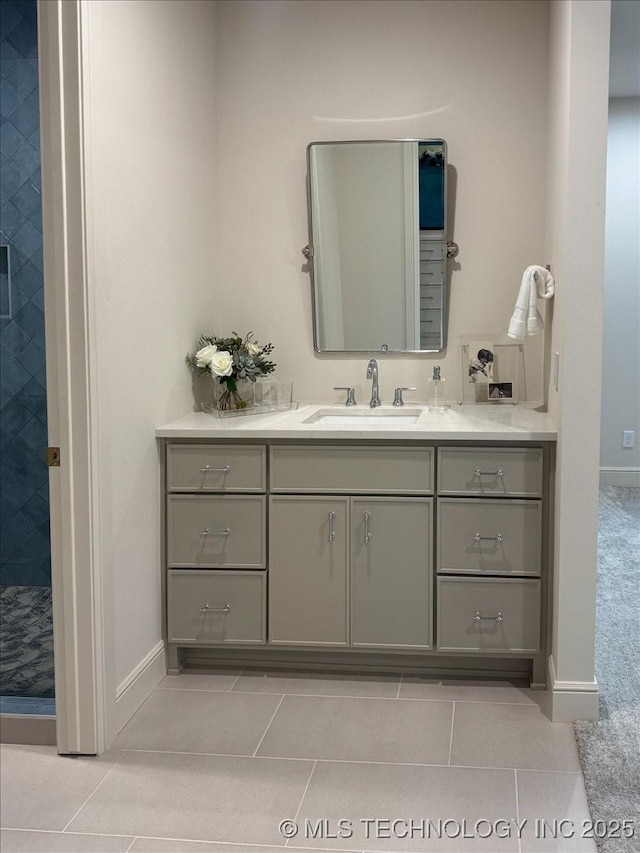 5835 E 139th St S, Bixby, OK 74008 - full bathroom with vanity, tile patterned floors, and tiled shower