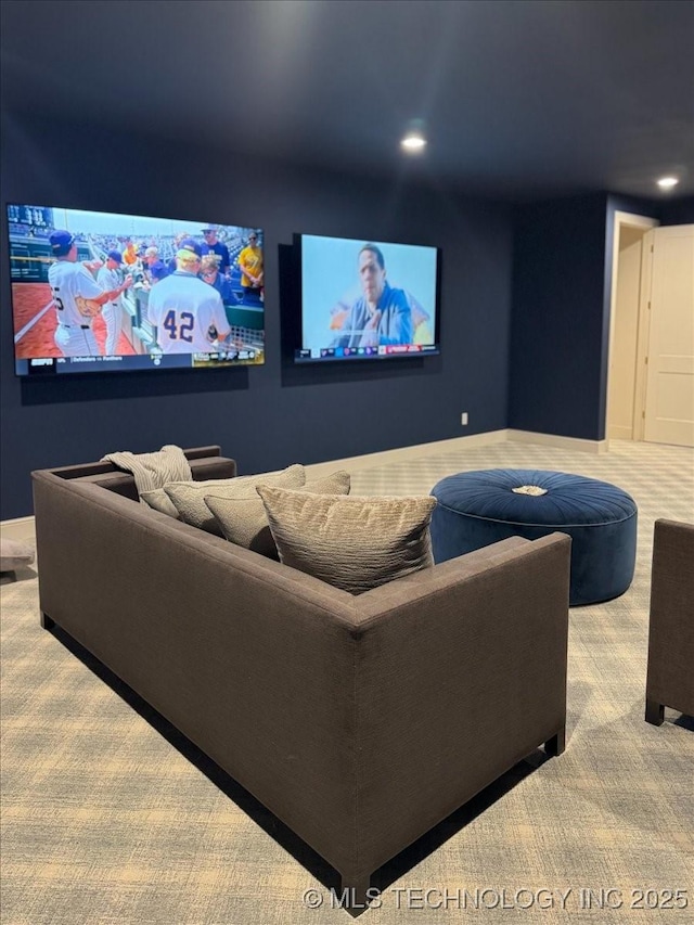 5835 E 139th St S, Bixby, OK 74008 - home theater room with carpet flooring and recessed lighting