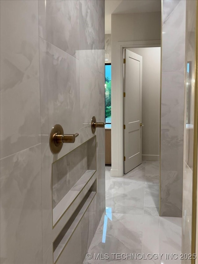 5835 E 139th St S, Bixby, OK 74008 - full bathroom featuring marble tiled floors and a shower