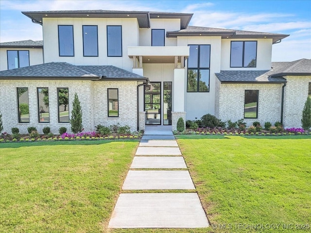 5835 E 139th St S, Bixby, OK 74008 - view of front of property featuring a front yard, stucco siding, and a shingled roof