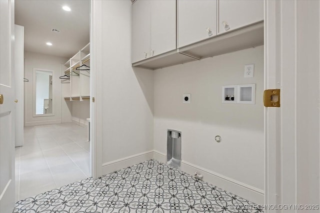 5835 E 139th St S, Bixby, OK 74008 - laundry room with hookup for a washing machine, hookup for an electric dryer, cabinet space, gas dryer hookup, and recessed lighting