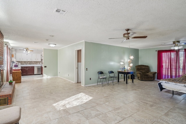 living room with a textured ceiling