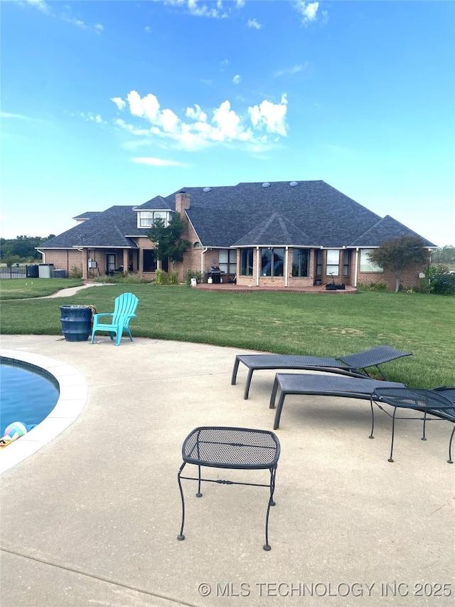 view of pool featuring a gazebo, a patio, and a lawn