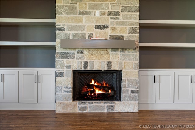 interior details with a fireplace and hardwood / wood-style floors