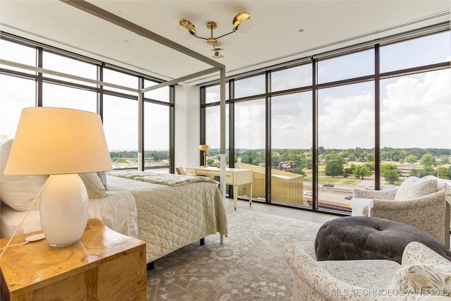 bedroom featuring a wall of windows